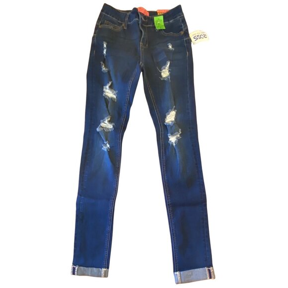 Wax Jean Womens Push-Up Distressed Skinny Jeans Medium Wash - Picture 1 of 3